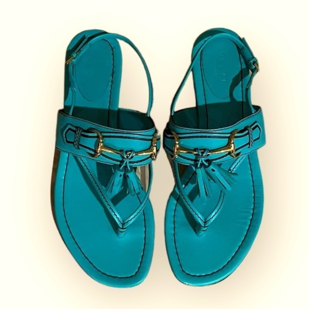 Gucci Horse Bit Sandal Tassel Thong Teal